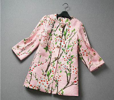 欧美秋季新款风衣外套 时尚印花与中袖中长的完美融合